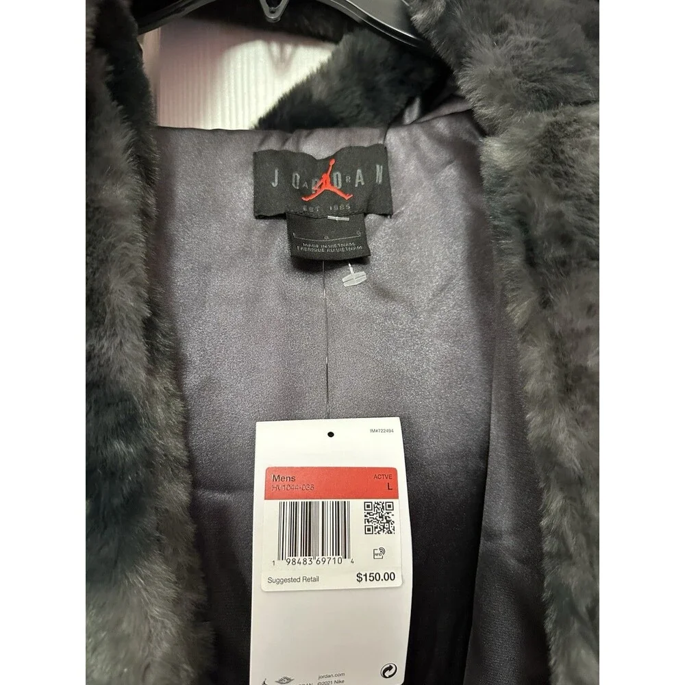 Size L Nike Jordan Brooklyn Faux Fur Robe Thunder Grey HV1044-036 Men’s NEW